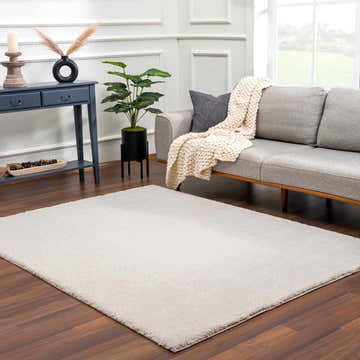 Living room with gray sofa and Velora Light Beige rug. Modern minimalist style. Roomscene-Rectangle