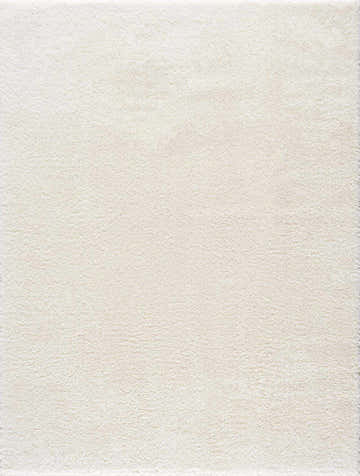 Close-up of the Crevalo Cream rug, showcasing its subtle wavy abstract pattern and soft, plush polyester texture. Design-Rectangle