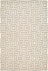 Close-up of the Fynn Beige Area Rug featuring a geometric maze pattern in beige and gray hues. Hand-tufted wool and viscose rug. Design-Rectangle-576