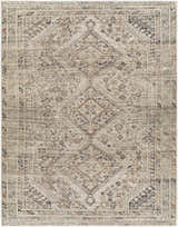 Close-up of the Barny Beige Flat Pile Washable Rug featuring a traditional diamond pattern in beige, black, gray, and orange hues. Design-Rectangle-5373