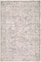 Close-up of the Fadii Light Gray Persian Area Rug. Beige, charcoal, and cream floral pattern on soft polyester. Design-Rectangle-575