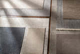 Close-up of various rug textures and colors, including the Lecompton Solid Charcoal Viscose Rug. Contemporary style. Styleshot