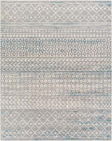 Close-up of the Tambac Blue & Gray Washable Area Rug featuring a contemporary geometric pattern and distressed texture. Design-Rectangle-71010
