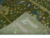 The Green Jungle Life Teal and Peach Peacock Bird Hand Knotted Custom Made Wool Area Rug