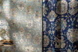 Close-up of Aqua and Navy Pinetop Premium Rug, featuring a traditional floral pattern and hand-knotted texture. Styleshot