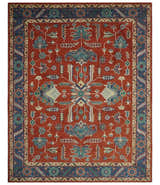 Traditional Floral Red, Blue, Beige and Green Hand Knotted Medallion Custom Made wool Area Rug