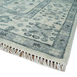 Tree of Life Hand Knotted Ivory and Charcoal Traditional Oushak Custom Made Wool Rug