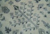 Tree of Life Hand Knotted Ivory and Charcoal Traditional Oushak Custom Made Wool Rug