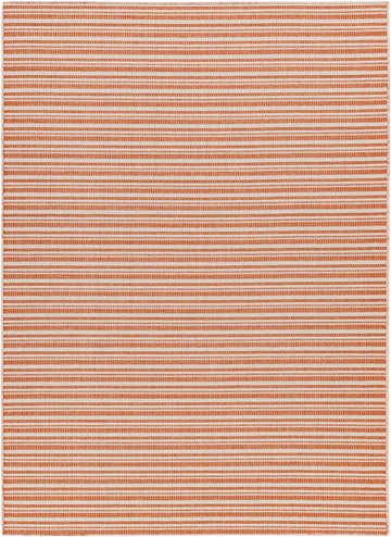 Close-up of the Greg Orange Area Rug showing its woven texture and striped pattern in orange and cream. Design-Rectangle-517