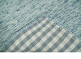 Custom Made Ivory and Blue Abstract Hand Tufted Natural Wool Area Rug