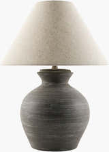 Dark Gray Rustic Table Lamp with Natural Linen Shade