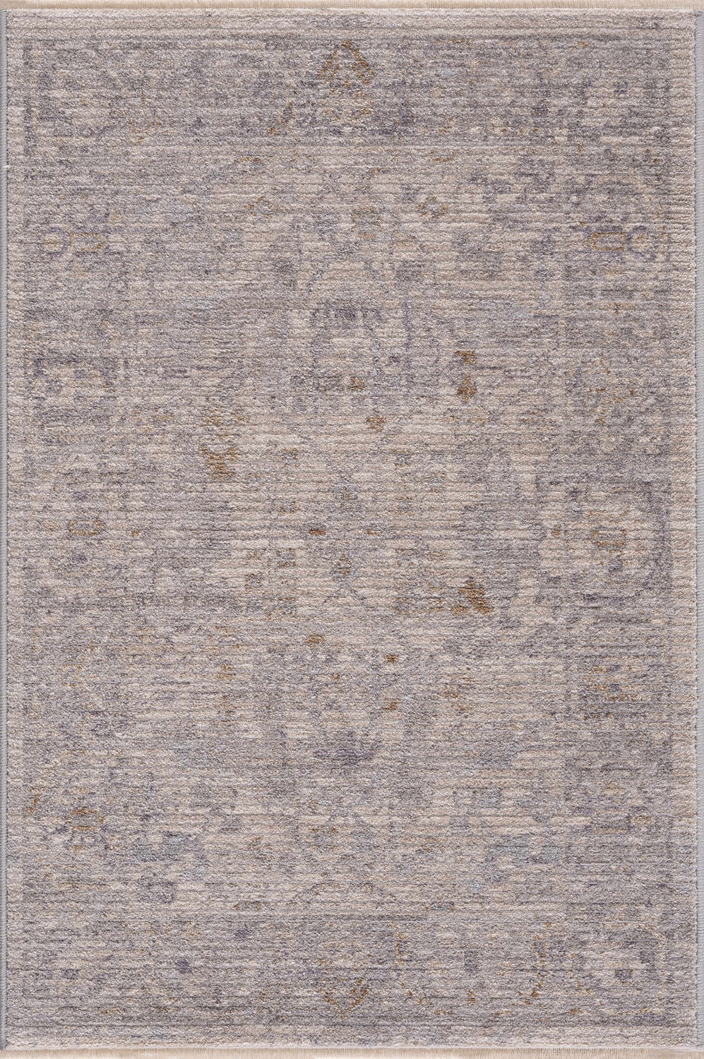 Close-up of Ayarn Thick Luxe Statement Rug. Transitional style rug in brown, charcoal, and gray with a subtle pattern. Design-Rectangle-23
