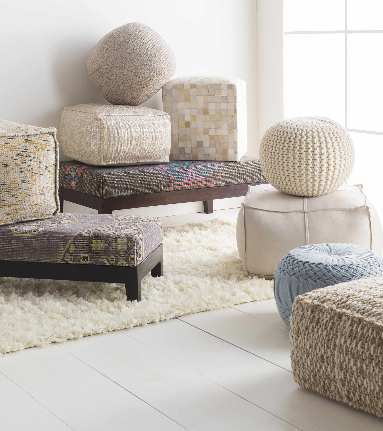 Rockaway Gray Knitted Jute Pouf