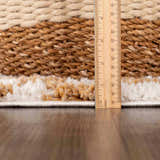 Close up of the Kieu Mustard & Ivory Checkered Area Rug showing its pile height and construction. Pile