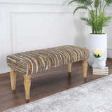 Bustos Leather Striped Wooden Base Bench - Clearance