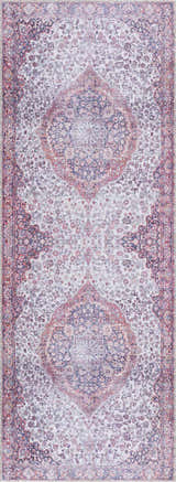 Close-up of the Red Cael Tumble Dry Washable Rug, featuring a vintage Persian design in red, navy, and off-white. Design-Runner-2773