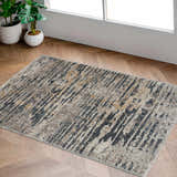 Entryway with Sywell Luxe Fringe Rug. Beige, gray and charcoal rug on wood floors with potted plants. Roomscene-Rectangle