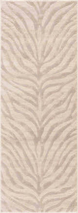 Close-up of Beige Manteca Zebra Print Area Rug. Light beige with light gray and taupe zebra stripes. Design-Runner-2710