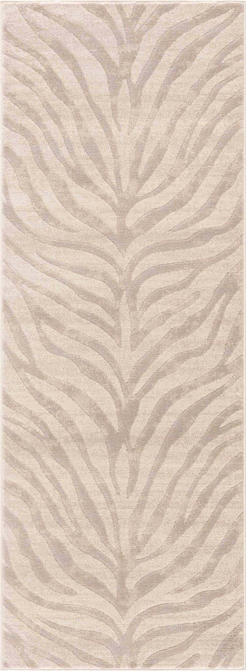 Close-up of Beige Manteca Zebra Print Area Rug. Light beige with light gray and taupe zebra stripes. Design-Runner-2710