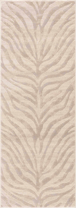 Close-up of Beige Manteca Zebra Print Area Rug. Light beige with light gray and taupe zebra stripes. Design-Runner-2710