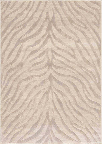 Close-up of the Beige Manteca Zebra Print Area Rug, featuring a light beige and gray animal stripe pattern. Design-Rectangle-3157