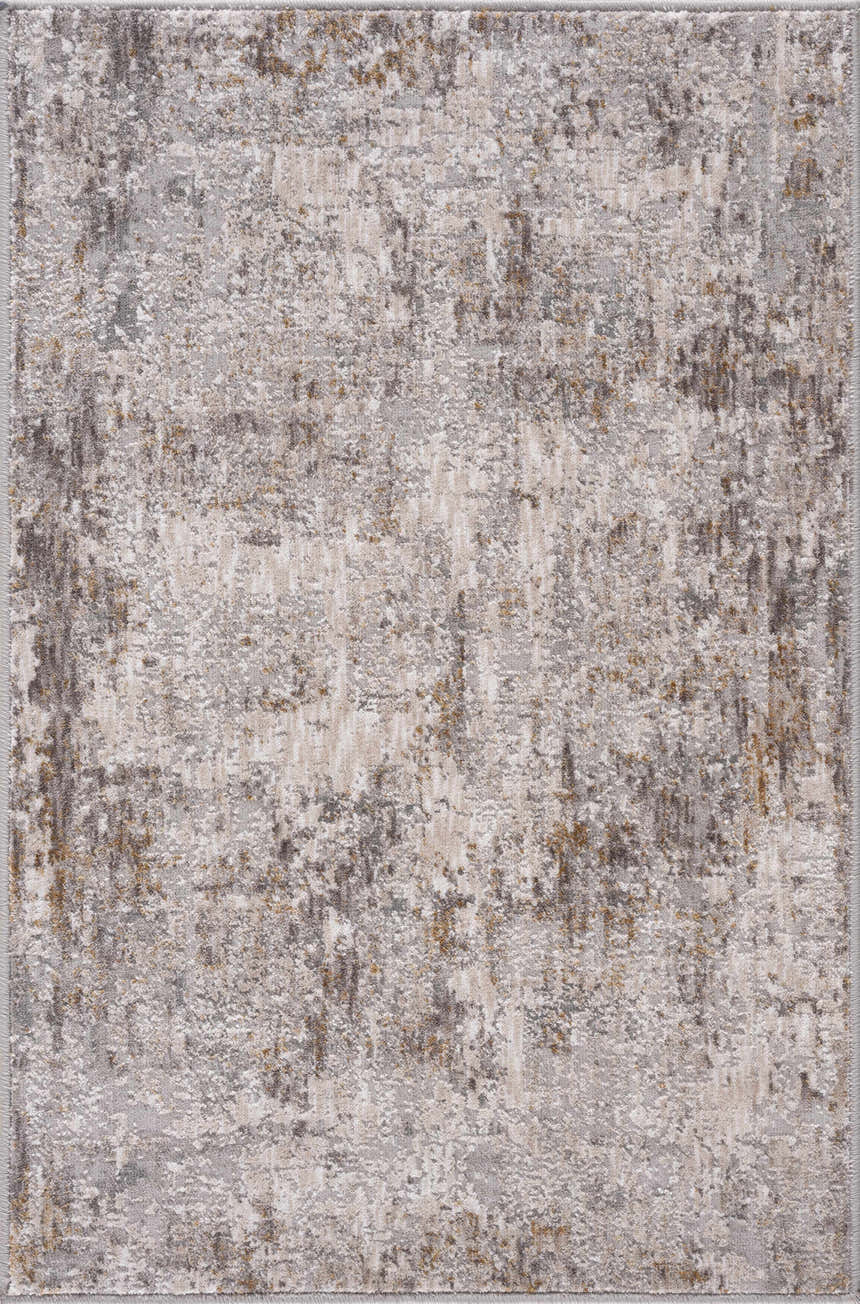 Close-up of the Dowell Luxe Textured Area Rug. Abstract pattern in shades of gray, off-white, and mustard. Design-Rectangle-23