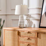Tan and Cream Resin Lamp with White Linen Table Lamp - Clearance