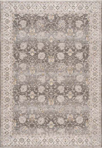 Detailed view of the Amaru Green Textured Rug, showcasing its floral pattern and soft shades of sage, gray, and mustard. Design-Rectangle-575