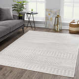 Living room scene with gray sofa and Tigri Aztec Ivory & Gray area rug. Contemporary, farmhouse style. Roomscene-Rectangle