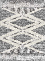 Close up of the Trunding Plush Area Rug. Charcoal and cream shag rug with a geometric diamond pattern. Design-Rectangle-5373