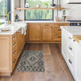 Light wood kitchen with Marwood Nordic Performance Rug in black and charcoal, adding a bohemian touch. Roomscene-Rectangle