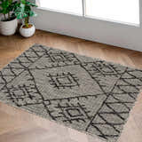 Entryway scene with a Marwood Nordic Performance Rug in black and taupe on wood floors. Roomscene-Rectangle