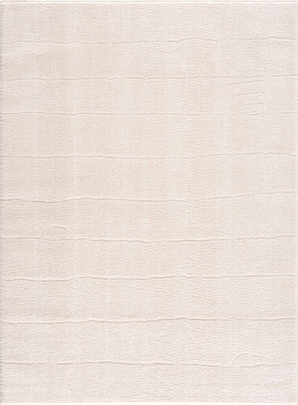 Close-up of the Keanu Ivory Area Rug. The rug has a subtle horizontal striped pattern and a soft, textured surface. Design-Rectangle-537