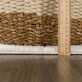 Close up of the Keanu Ivory area rug showing the pile height and texture with a ruler for scale. Pile