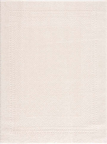 Close-up of the Julio Ivory Area Rug featuring a subtle geometric pattern and soft, textured weave. Design-Rectangle-537