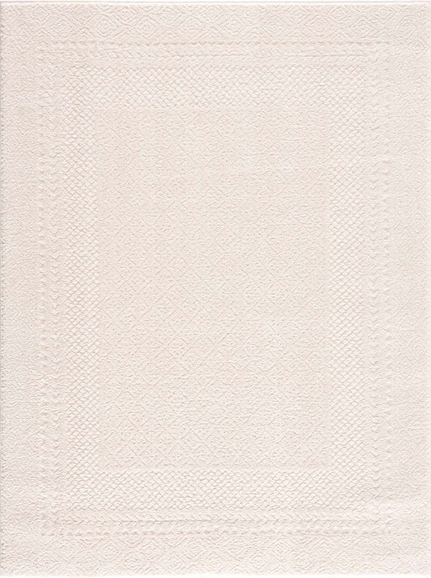 Close-up of the Julio Ivory Area Rug featuring a subtle geometric pattern and soft, textured weave. Design-Rectangle-537