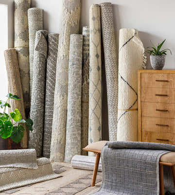 Rolled Lusacan Area Carpet collection in charcoal, gray, and off-white, with a Bohemian, Farmhouse, Transitional style. Roomscene-Rectangle