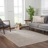 Living room scene with gray sofa and Webuye 3D Outdoor Area Rug in dark gray and light peach. Roomscene-Rectangle