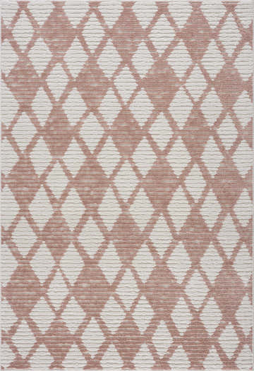 Close-up of the Mansilingan 3D Outdoor Area Rug. Bone and dark beige diamond geometric pattern. Machine woven texture. Design-Rectangle-5373