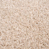 Close-up of the plush texture of the Faina Solid Beige Shag Washable Area Rug, showing its soft, dense pile. Texture