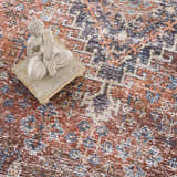 Close-up of the Blue Burgundy Holi-2302 Washable Area Rug, showcasing its Persian-inspired design and rich burgundy, blue and beige tones. Styleshot