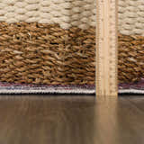 Close-up of the Burgundy Holi-2303 rug showing the pile height and edge binding with a ruler for scale. Pile