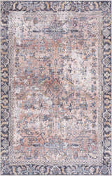 Detailed Holi-2305 Boutique Washable Rug. Vintage design with burgundy, cream, slate, and yellow tones. Traditional farmhouse style. Design-Rectangle-537
