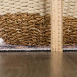 Close-up of the Holi-2305 Boutique Washable Rug showing the rug's thickness with a ruler and basket. Pile