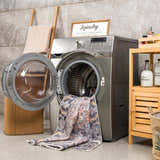 Holi-2305 Boutique Washable Rug in a laundry room with washing machine, wooden ladder and shelves. Farmhouse style. Washing-Machine