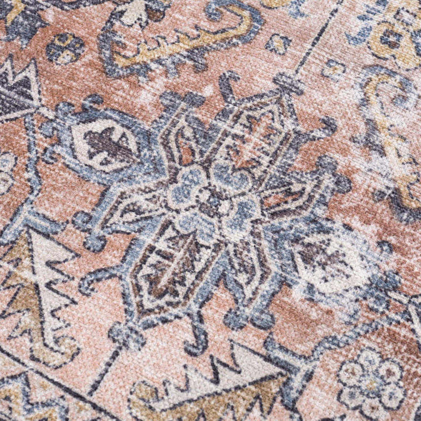 Close-up of the Holi-2305 Boutique Washable Rug, featuring a traditional floral pattern in burgundy, cream, and slate. Texture