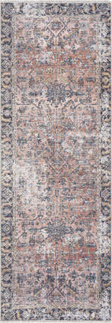 Close-up of the Holi-2305 Boutique Washable Rug, featuring a vintage-inspired design with burgundy, cream, and slate colors. Design-Runner-2773