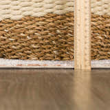 Close-up of the Arias Blue Boutique Washable Rug showing texture and pile height with a ruler for scale. Pile