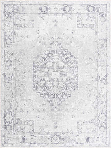 Close-up of the Akram Antrasit rug. Cream rug with a traditional, distressed gray and cream oriental pattern. Flat pile. Design-Rectangle-5373