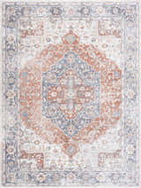 Close-up of the Akram Gray & Orange Washable Area Rug, showcasing its traditional vintage design and distressed texture. Design-Rectangle-46